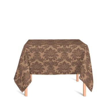 Imagem de Toalha de Mesa Quadrada em Tecido Jacquard Marrom Antigo Medalhão Trad