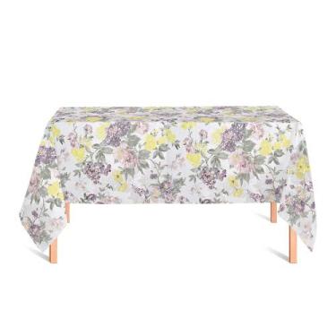 Imagem de Toalha de Mesa Retangular em Tecido Jacquard Estampado Floral Lilás e 
