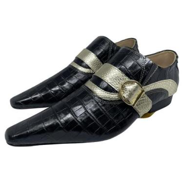 Imagem de Sapato Masculino Italiano Em Couro Social Executivo - Croko Preto - D6