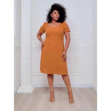 Imagem de Vestido Crepe Duna Com Bordado Plussize - Yara Plus, Terracota, 44