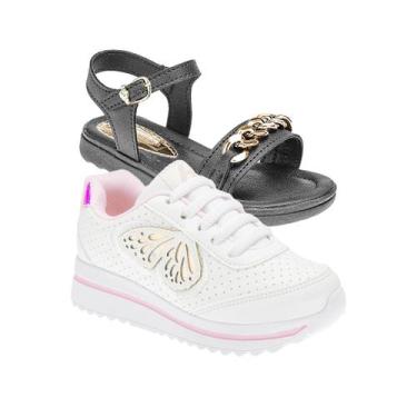 Imagem de Tenis de Menina e Sandália Escolar - KIT 2 PARES Tam 24 ao 34 - sapati