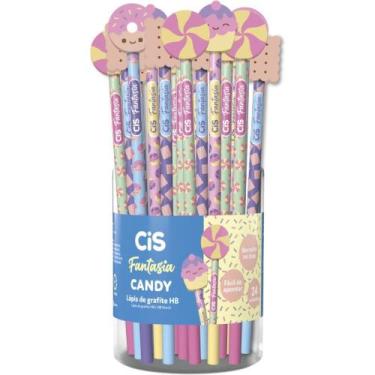 Imagem de Lápis Preto Redondo Decorado CIS Borracha CANDY 4 Modelos Pote com 24 