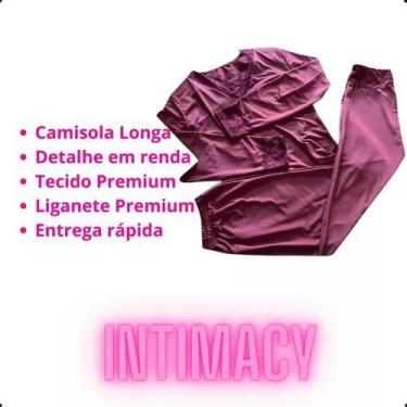 Imagem de Pijama Luxo Premium Detalhe Renda Calça Longo - GENERICA, GG, Preto