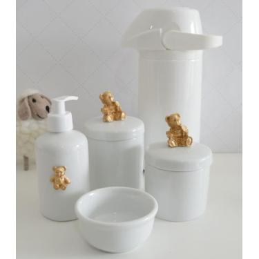 Imagem de kit Higiene Bebê K021 Potes Cotonete Coroa Dourado Algodão Limpeza Por