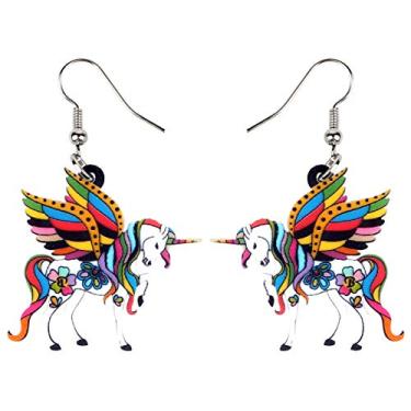 Imagem de BONSNY Brincos pendentes de pingente de unicórnio de acrílico para mulheres, crianças, meninas, joias presentes, Acrílico