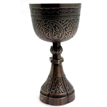 Imagem de Morcomart Copo de cálice de vinho feito à mão em latão com tema medieval copo viking elegante acabamento de cobre tema de igreja de casamento