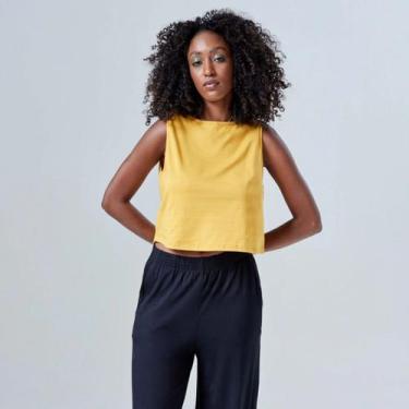 Imagem de Blusa Regata Cropped Feminina Basicamente Ref. 111904, Amarelo escuro 