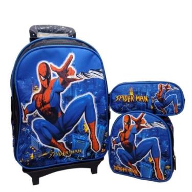 Imagem de Mochila Com Rodinha Escolar Homem aranha 03 peças com Lancheira e Esto