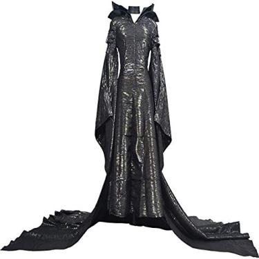 Imagem de Grand Duke Fantasia feminina longa de cosplay de Halloween preta, Preto, M