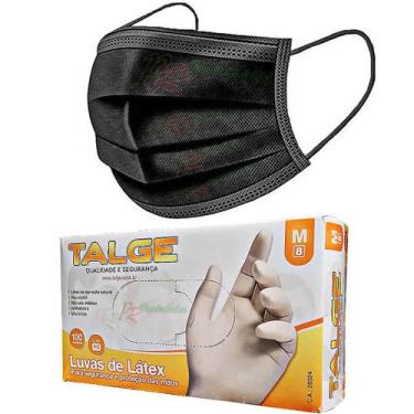 Imagem de Mascara Tripla Camada Descartável Preta+ Luva Latex Talge M - DAIFPRO