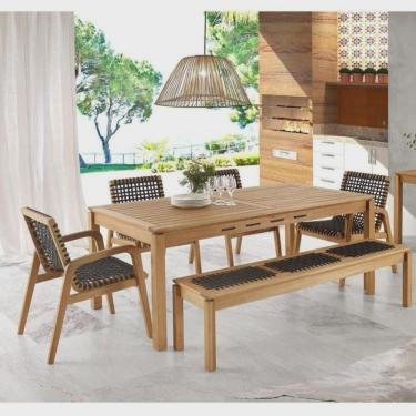 Imagem de Conjunto de Jantar para Jardim 1 Mesa 4 Cadeiras 1 Banco com Corda Náutica Traço Casa e Jardim