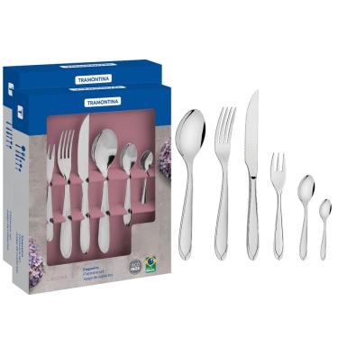 Imagem de Faqueiro Tramontina Inox Completo 60 peças Laguna Jogo de Talheres Serve 10 Pessoas com Desenho no Cabo