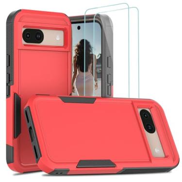 Imagem de Jeylly Capa para Google Pixel 8a para mulheres e meninas, com 2 protetores de tela de vidro temperado, à prova de choque de silicone TPU capa de camada dupla para Google Pixel 8a, vermelha
