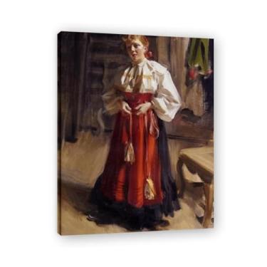 Imagem de LKXGRRSFG Impressão em tela Girl in an Orsa Costume Anders Zorn - Arte de obra-prima sueca, decoração de parede serenidade de verão e coleção de galeria de casa 80 x 104 cm