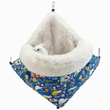 Imagem de Casa de ninho de pássaros para inverno, quente, para pendurar, cama de pássaro, cabana aconchegante para periquitos, periquitos, caique conures calopsitas (azul, G)