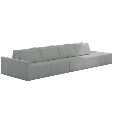 Imagem de Sofá Ilha Modular Com Puff Para Sala Living 392cm Georgia K04 Bouclê Cinza Claro - Mpozenato