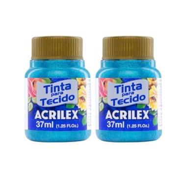Imagem de Kit Com 2 Tintas para Tecido com Glitter Acrilex 37ml – Brilho Intenso, Alta Cobertura e Fixação a Frio para Suas Criações acabamento cintilante, alta cobertura e durabilidade superior, sendo ideais para customização de roupas, acessórios, peças decorativas e projetos artísticos em geral. (Azul Turq