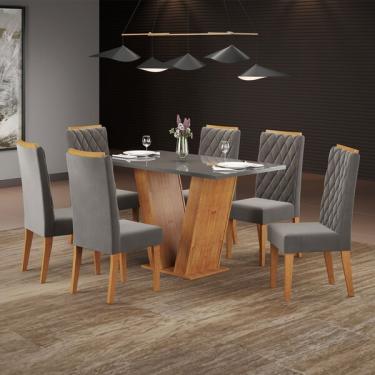 Imagem de Mesa De Jantar 6 Lugares Califórnia Com Vidro Mel/grafite/vel