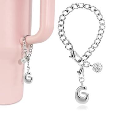 Imagem de LUHOHI Berloques com letras de bolhas prateadas para acessórios Stanley Cup - Pingente bonito com inicial estética de designer para garrafa de água, copos de água, alça de hidrojarra, pulseiras de