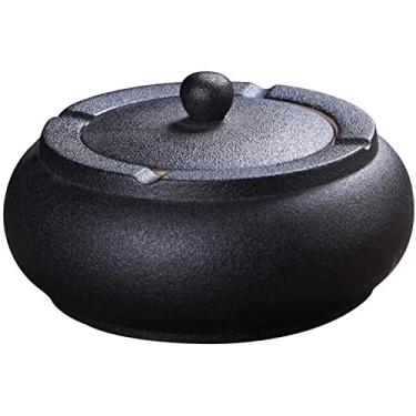 Imagem de Cinzeiros de cerâmica com tampa, recipiente de cinzeiro para defumador, cinzeiro de mesa para decoração de escritório em casa, preto
