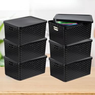 Imagem de Kit Com 6 - Cesto Caixa Organizadora Rattan 7 Litros Multiuso(KIT COM 6 - PRETO)