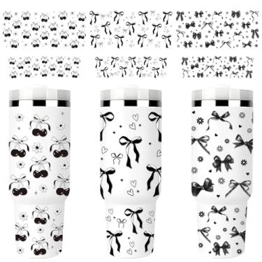 Imagem de Rngmsi Envoltório de copo UV DTF - Conjunto de 3 adesivos Coquete UV DTF para copo de 1,134 g, laço preto flor cerejeira margarida Uvdtf decalques para meninas mulheres, adesivos de transferência à