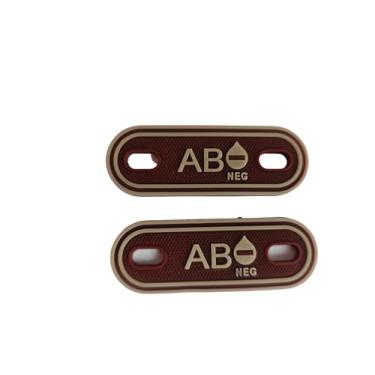 Imagem de Ruoming 2 pingentes de etiqueta de identificação tipo sanguíneo de PVC, 7,3 x 2,5 cm, material de PVC, design 3D para cadarços e bolsas táticas, várias cores (marrom AB-)