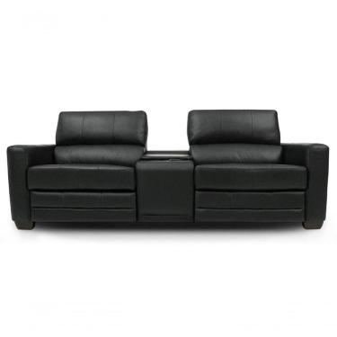 Imagem de Sofá Reclinável Elétrico De Couro Jordânia 2 Lugares Com Baú E Porta Copos Preto Pigmentado - Mempra
