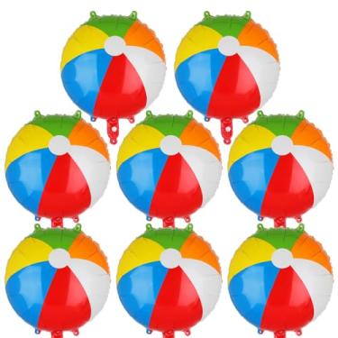 Imagem de 8 balões de praia arco-íris 45,7 cm Mylar balão de praia infantil verão natação havaiana luau Havaí praia piscina tema festa de aniversário suprimentos de decoração
