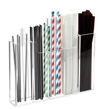 Imagem de Suporte de canudo de acrílico para armário de balcão, dispensador de canudo de 5 compartimentos com 2 métodos de instalação para cozinha cafeteria, transparente