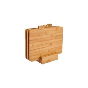 Imagem de Conjunto de 3 tábuas de corte de bambu para cozinha, tábua de madeira para cortar carne, legumes, frutas, queijo, bandeja de servir adequada para facas