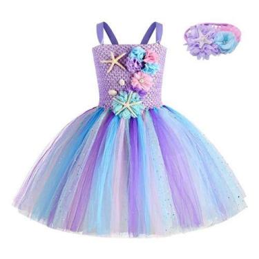 Imagem de Vestido Fantasia Sereia Ariel Festa Aniversário Tule Tutu - Baby Plush