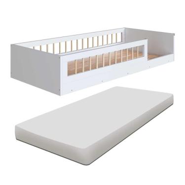 Imagem de Cama Com Colchão Solteiro Montessoriana Infantil Proteção Lateral Affetto Branco