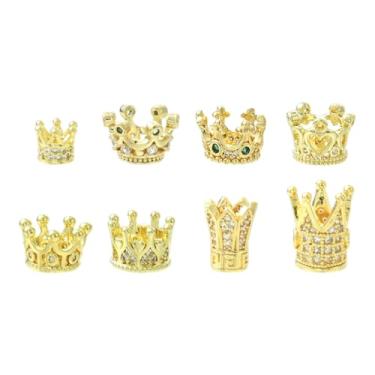 Imagem de UR URLIFEHALL 8 peças 8 estilos coroa zircônia cúbica contas europeias rei dourado rainha tiara grande furo contas para pulseira DIY colar fabricação de joias