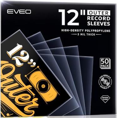 Imagem de EVEO 50 Vinyl Record Sleeves Outer – Crystal Clear Outer Vinyl Sleeves LP Album Covers 12.75"x12.75" | Perfect Fit Protective 3 Mil Protection for Single & Double LPs - Archival Quality