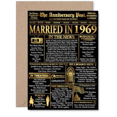 Imagem de Stuff4 Cartão dourado de aniversário de 56 anos para homens e mulheres - Jornal dourado casado em 1969 - Cartão de aniversário de casamento feliz de 56 anos para esposa companheira marido parceiro