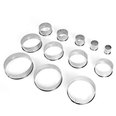 Imagem de 12 peças de molde redondo para bolo, biscoitos, biscoitos, doces, massa, molde para cortador de massa com dentes, ferramenta de assar bolo, decoração de bolo, anel