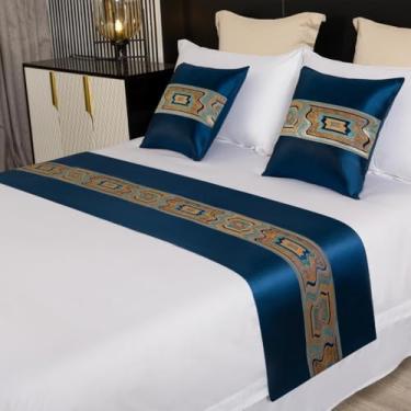 Imagem de Cachecol de cama de hotel para corredores de cama de qualidade moderna decoração de cama de luxo cachecol de proteção para quarto toalhas de cama macias para cama de solteiro queen king size - azul ||