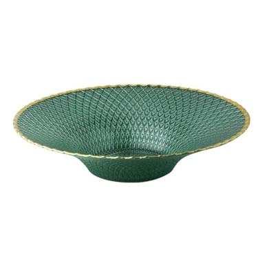 Imagem de Tigela de frutas de vidro estilo europeu vintage, prato de exibição de sobremesa, bandeja de servir com pés altos com acabamento dourado para frutas, salada, sobremesas