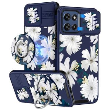 Imagem de Buleens Capa para Moto G Stylus 2025 - Design fofo com suporte de anel e capa de câmera feminina estética feminina kawaii flor branca capa de telefone para Moto G Stylus 5G 2025 capa compatível com