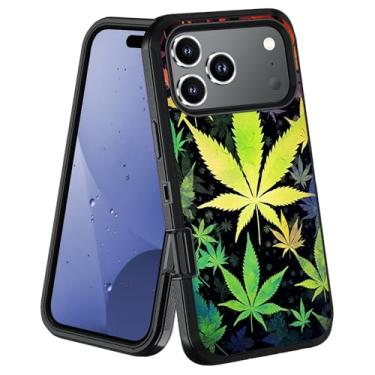 Imagem de stmedazm Capa protetora para celular 15 Pro, de grau militar, resistente [3 camadas], à prova de poeira, à prova de choque, capa protetora para celular 15 Pro (2025) de 6,3 polegadas, folha de maconha