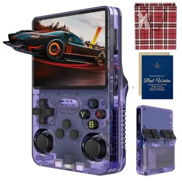 Imagem de R36s Handheld Game Console, 3.5 Inch IPS Screen Retro Handheld Game Console with 128g TF 3000mah Battery, Built-in 12000+ Classic Games for Adults Kids (Translucent Purple 64G)