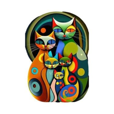 Imagem de Arte De Parede Abstrata Colorida De Gato, Decoração Vibrante De Animal