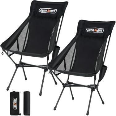 Imagem de Overmont Cadeira de acampamento portátil com encosto alto, suporte de 199 kg, grande, leve, dobrável, para adultos - Compacta com travesseiro removível para viagens ao ar livre, trilhas, pesca na