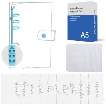Imagem de Pasta transparente para planejamento de orçamento com envelopes de dinheiro - Organizador financeiro transparente A5 de 6 anéis com divisórias mensais - Kit flexível de gerenciamento de dinheiro