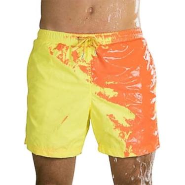 Imagem de Calções De Banho Masculinos Coloridos, Shorts De Natação De Secagem Rápida Com Forro De Malha, Calças De Praia Masculinas Descoloridas Com água, Shorts De Corrida Casu, Yellow, XL