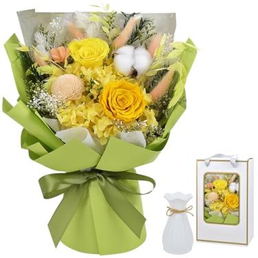Imagem de BLOCE Buquê de flores preservadas, flores para sempre - flores para entrega Prime, buquê de rosas eternas para o dia dos namorados, dia das mães, Natal, presentes de aniversário (com vaso) (verde)