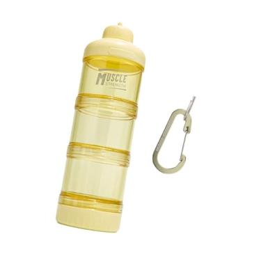 Imagem de IEUDNS Recipiente de viagem para proteína em pó, suporte para dispensador de proteína com mosquetão, organizador de suplementos para academia, escritório, Amarelo