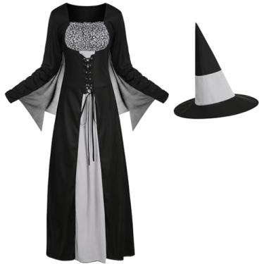 Imagem de AGCOAH Womens Witches Costume Wicked Witch of the West Dress Adult Evil Sorceress Outfits with Hats Halloween Dress Up Cosplay Black and Gray L