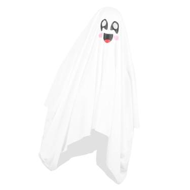 Imagem de Luqeeg Fantasia de Fantasma Unissex, Poncho Branco Fofo para Crianças Halloween Fantasia de Fantasma para Assustar e Trazer Alegria Apresentações Teatrais e Festas à (M)